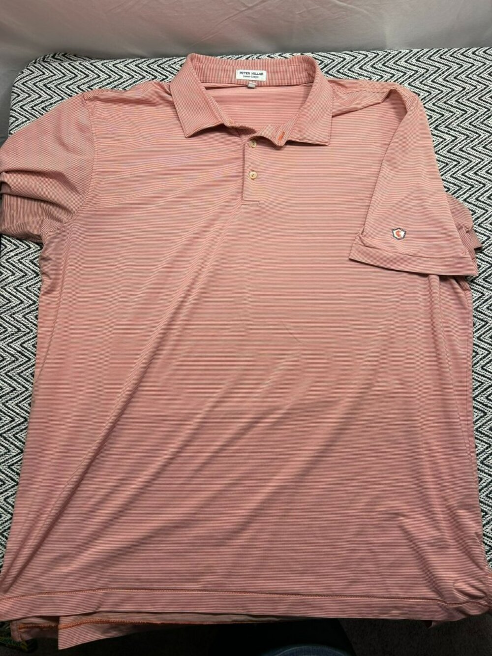 Peter Millar Summer Comfort Mens XXL Coral Stripe Polo Shirt 92% Polyester 8% Sp